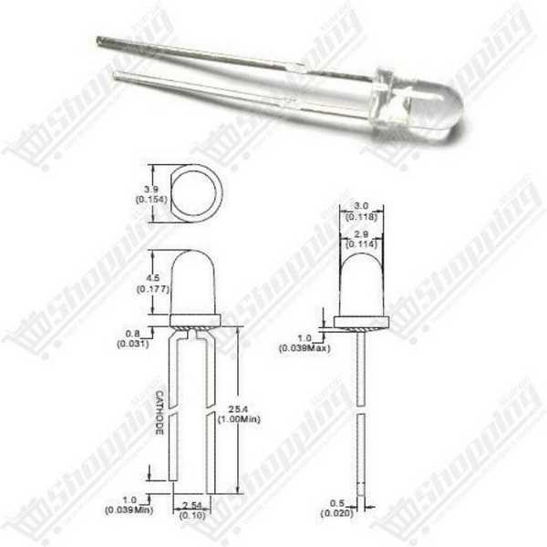 Diode LED 3mm Blanche Haute Luminosité F3