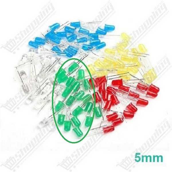 Diode LED 5mm Ronde Rouge Vert Bleu Jaune