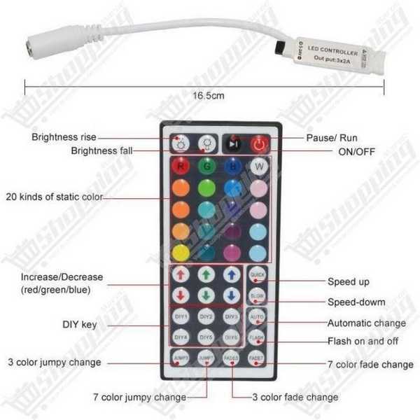 Contrôleur pour ruban LED RGB avec télécommande infrarouge 44 touches