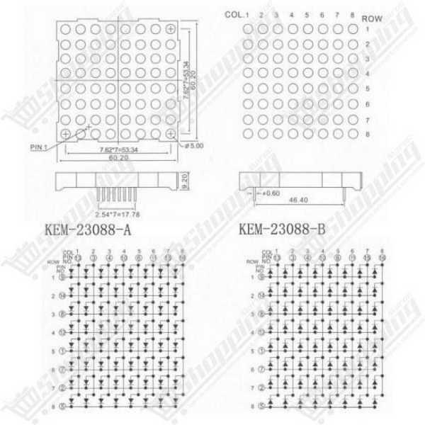Matrice LED 8x8 rouge 60mm cathode commune