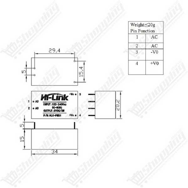 Module d'alimentation AC-DC HLK-PM01 220V vers 5V 3W 0.6A