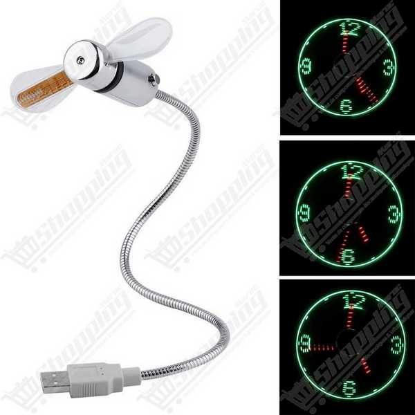 Mini ventilateur USB flexible avec horloge LED