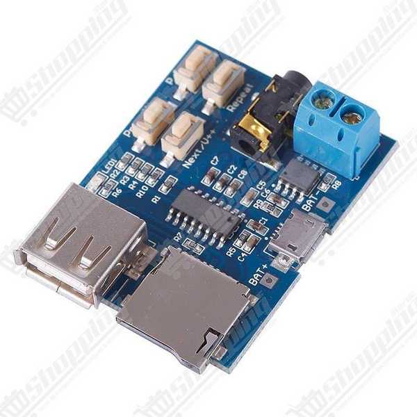 Module décodeur et lecteur MP3 avec amplificateur audio et support carte Micro SD