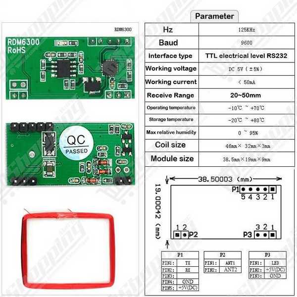 Module Lecteur RFID 125kHz RDM6300 UART avec Antenne