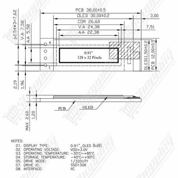 Afficheur OLED 0.91 pouce 128x32 I2C