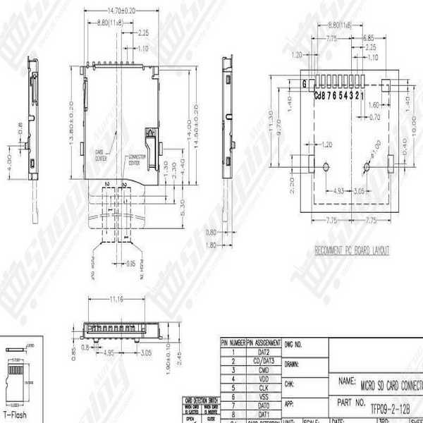 Connecteur Carte Micro SD 9 Broches SMD