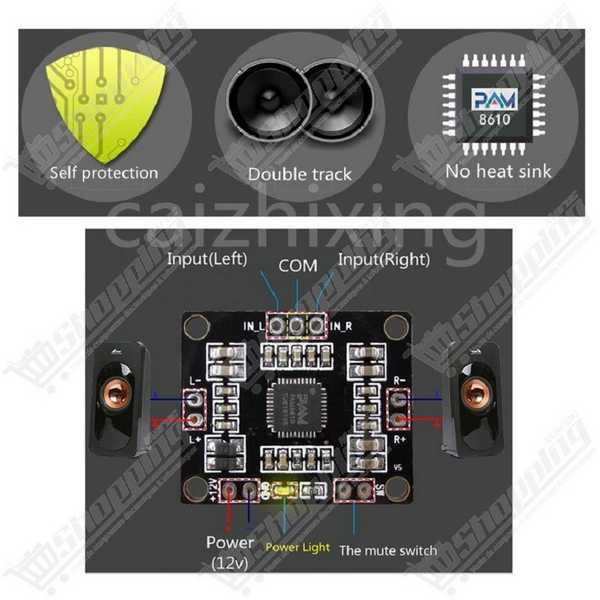 Module Amplificateur Audio Stéréo PAM8610 2x15W Classe D 12V