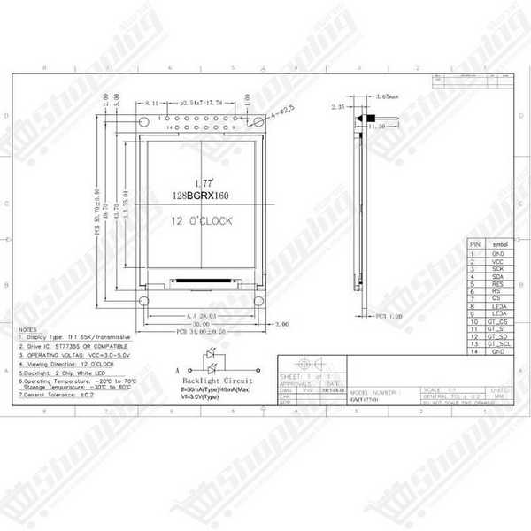 Écran TFT LCD 1.77 Pouces Couleur 128x160 SPI