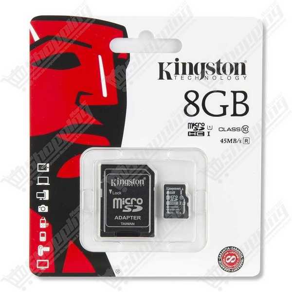 Carte Mémoire MicroSDHC Kingston 8 Go Classe 10 avec Adaptateur SD