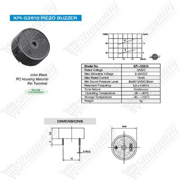 Buzzer Piézoélectrique KEPO KPI-G2610 - 12V DC - 85dB