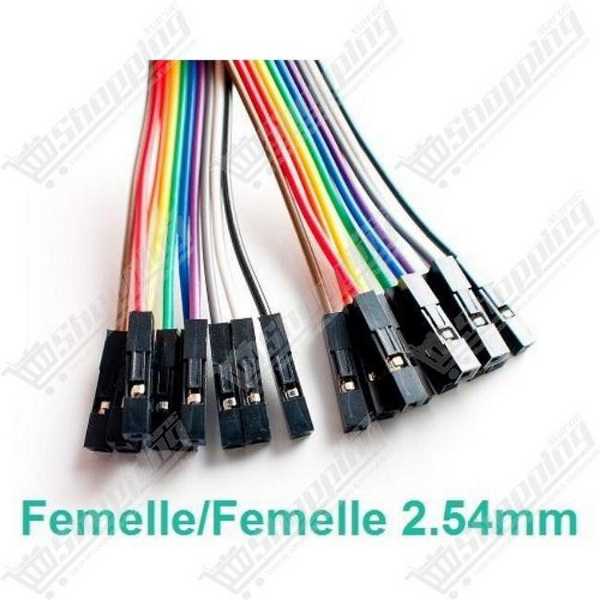 Lot de 10 Câbles Jumper Dupont Femelle-Femelle 10cm 2.54mm