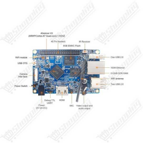 Orange Pi PC Plus - Cortex-A7 Quad-Core 1.6GHz - 1Go RAM - 8Go eMMC - WiFi