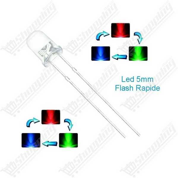 LED 5mm F5 RGB Ronde Multicolore à Clignotement Rapide
