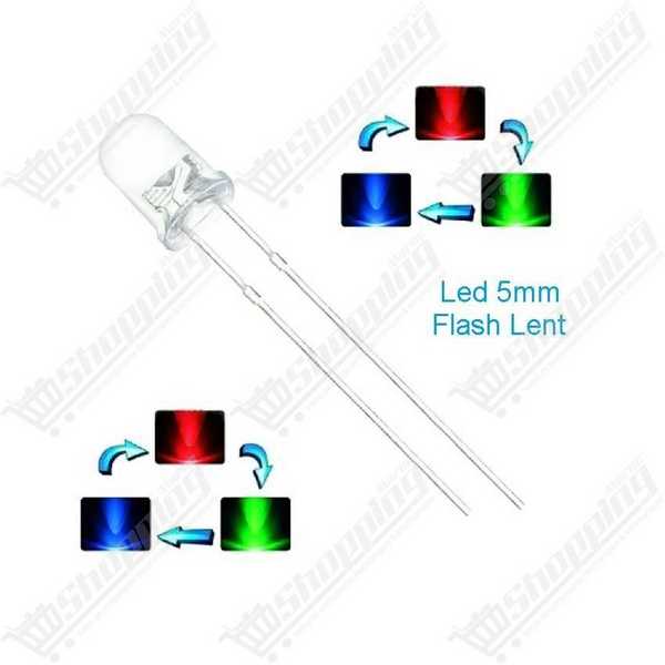 LED 5mm F5 Ronde RGB Multicolore à Clignotement Lent