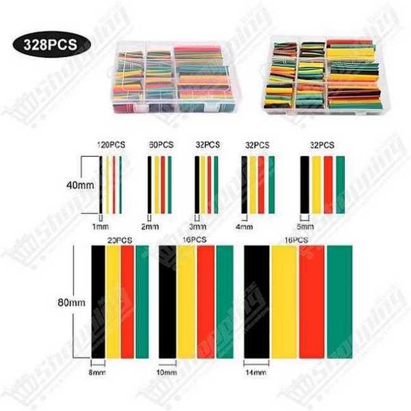 Kit de 328 pièces de gaines thermorétractables en polyoléfine - 8 tailles
