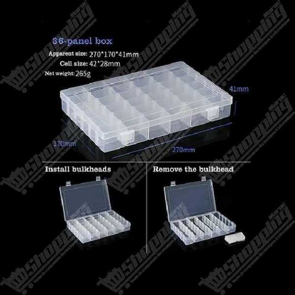 Boîte de rangement plastique transparente 36 cases 270x170x41mm