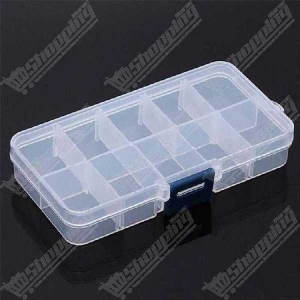 Boîte de rangement en plastique transparente 10 compartiments 125x68x21mm