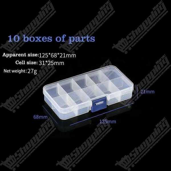 Boîte de rangement en plastique transparente 10 compartiments 125x68x21mm