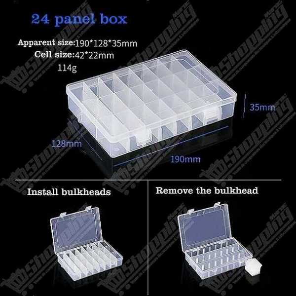 Boîte de rangement en plastique transparente 24 cases 190x128x35mm
