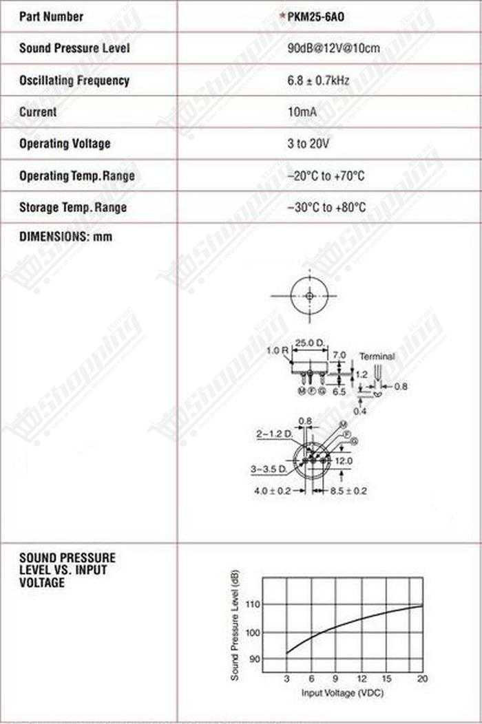 Buzzer piézoélectrique Murata PKM25-6A0 6 kHz 25 mm