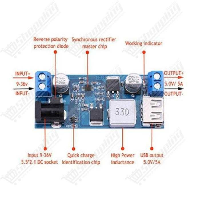 Module Convertisseur DC-DC Abaisseur de Tension XY-3606 - 9V-36V vers 5V 5A