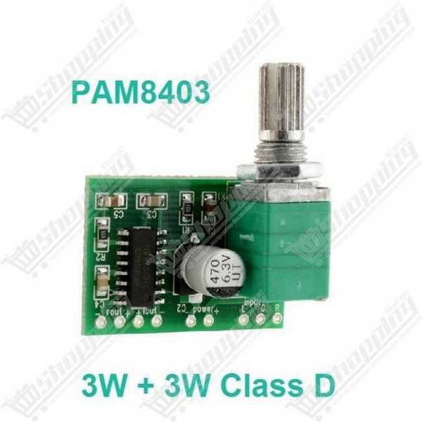 Mini amplificateur audio stéréo PAM8403 2x3W avec potentiomètre
