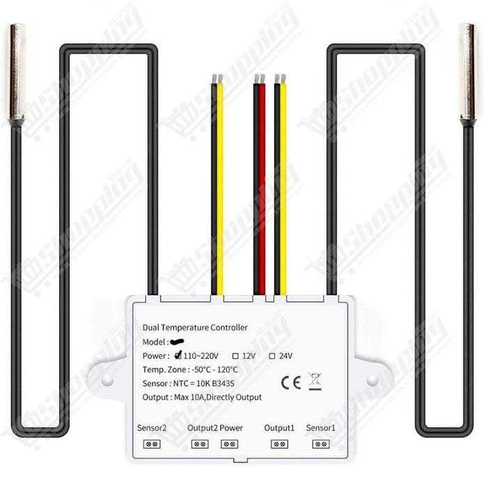 Thermostat numérique double XK-W1088 10A 220V - Régulateur de température à double affichage LED