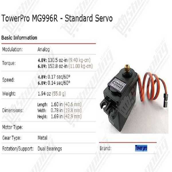 Servomoteur MG996R 360° à engrenages métalliques
