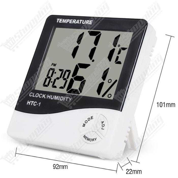 Thermomètre hygromètre numérique HTC-1 avec horloge et écran LCD
