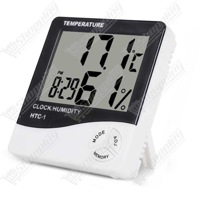 Thermomètre hygromètre numérique HTC-1 avec horloge et écran LCD