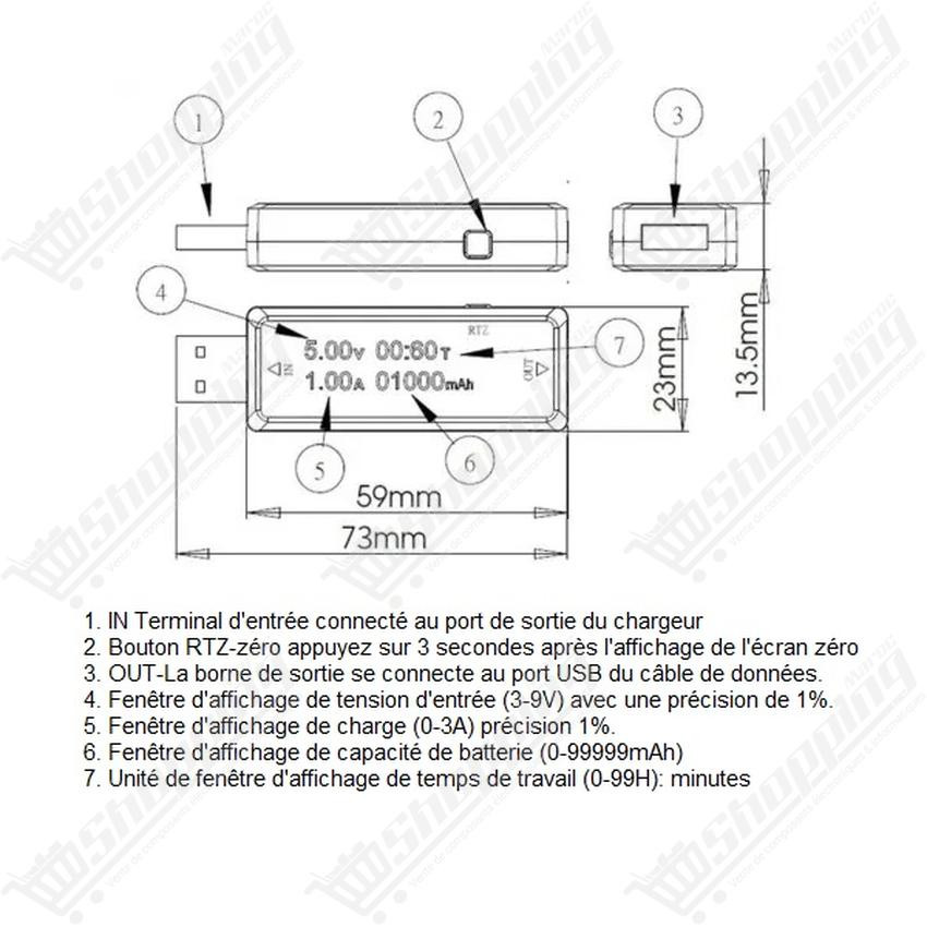 Testeur USB Voltmètre Ampèremètre KWS-V20