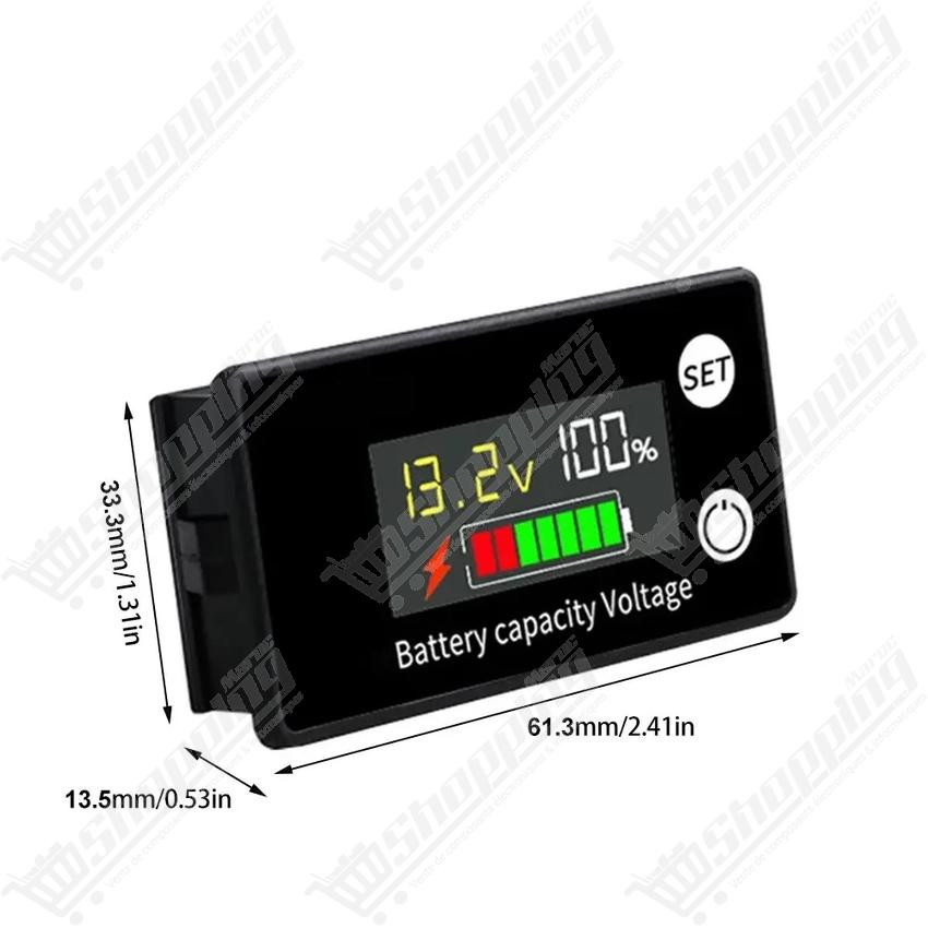 Indicateur de capacité de batterie et voltmètre DC 8V-100V LCD