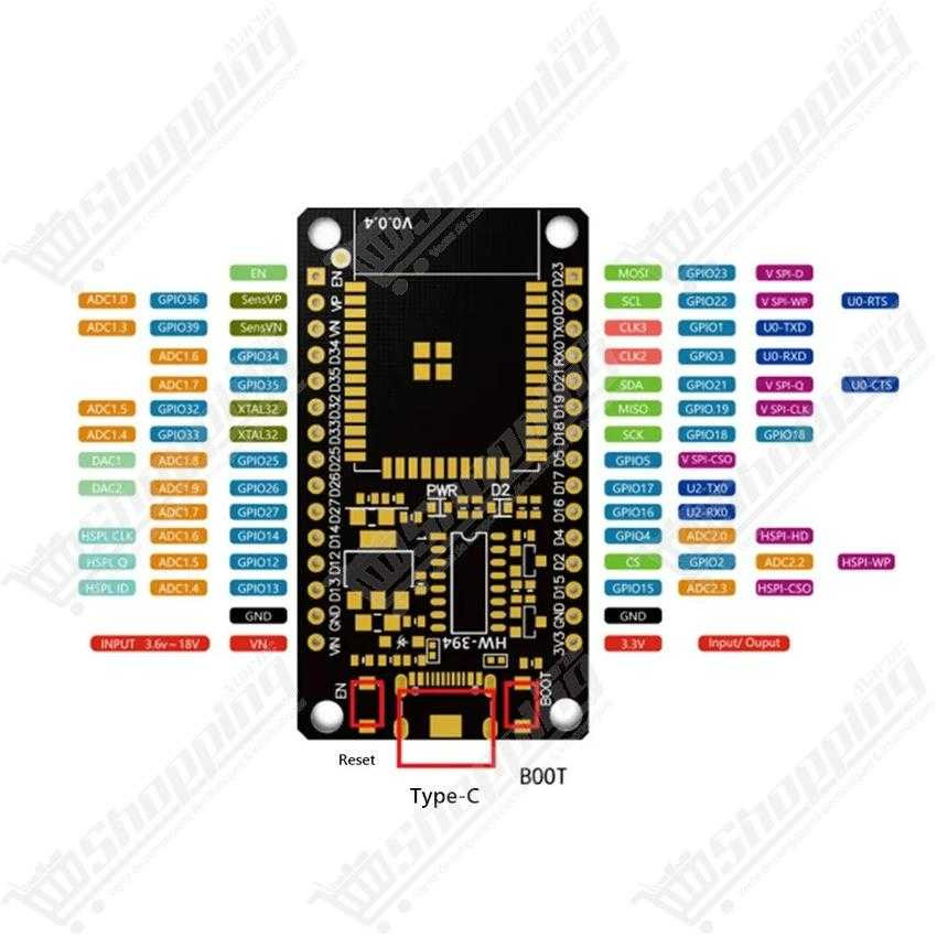 Carte de développement ESP32-WROOM-32 (WiFi + Bluetooth) - USB Type-C - Driver CH340C