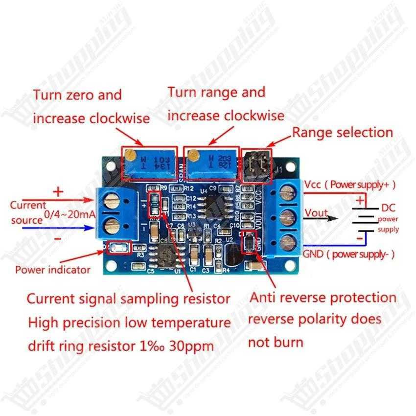 Module convertisseur de signal courant 4-20mA vers tension 0-10V