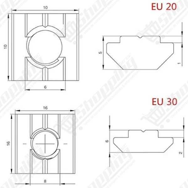 Écrou en T M4 en aluminium pour profilé série 20 (EU20)