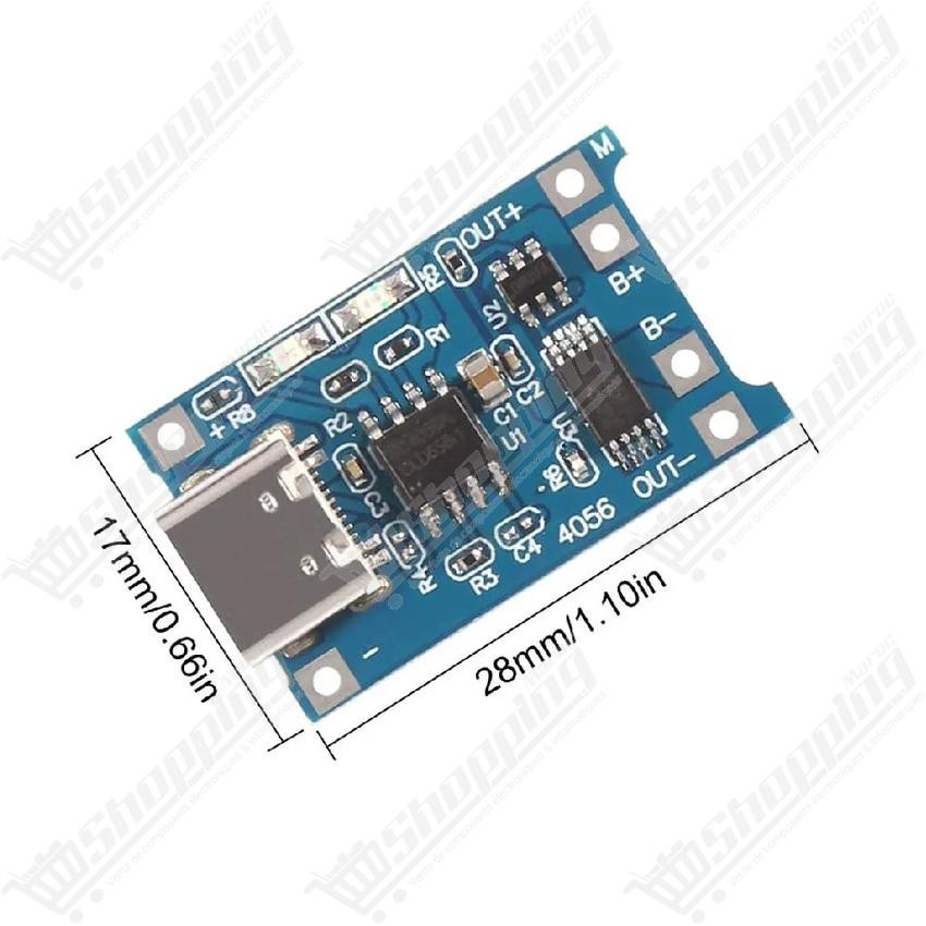 Module de charge TP4056 Type-C 1A avec protection pour batterie 18650 1S