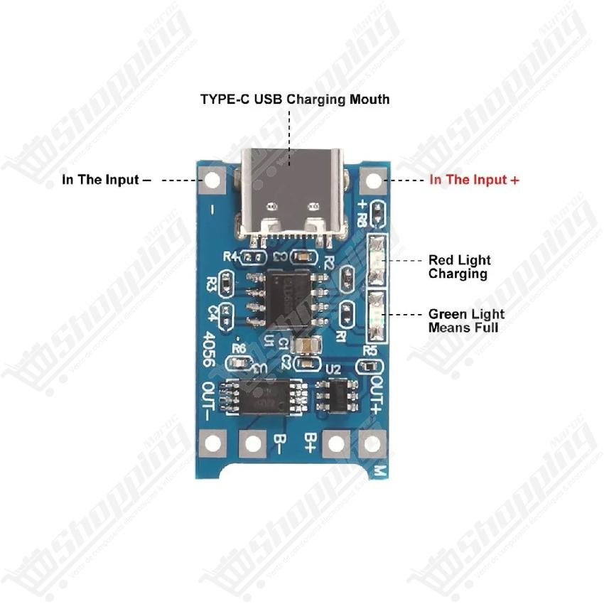 Module de charge TP4056 Type-C 1A avec protection pour batterie 18650 1S