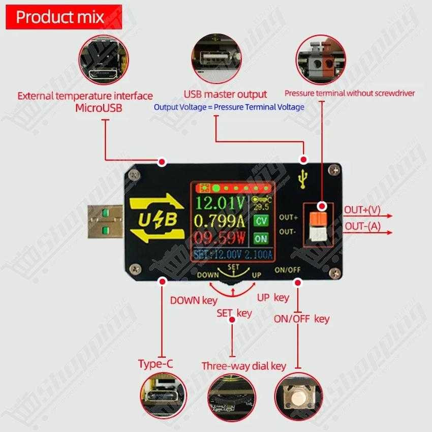 Convertisseur DC-DC Buck-Boost USB réglable 0.6-30V 15W avec afficheur LCD