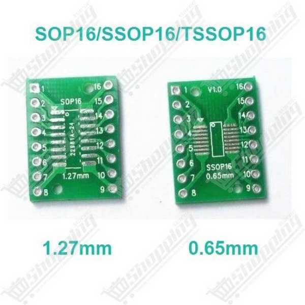 Adaptateur PCB SOP16 SSOP16 vers DIP16 - Pas 1.27mm / 0.65mm