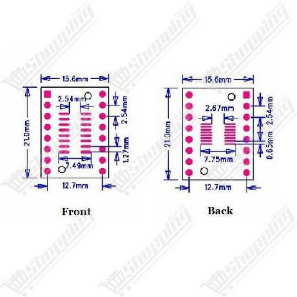 Adaptateur PCB SOP16 SSOP16 vers DIP16 - Pas 1.27mm / 0.65mm