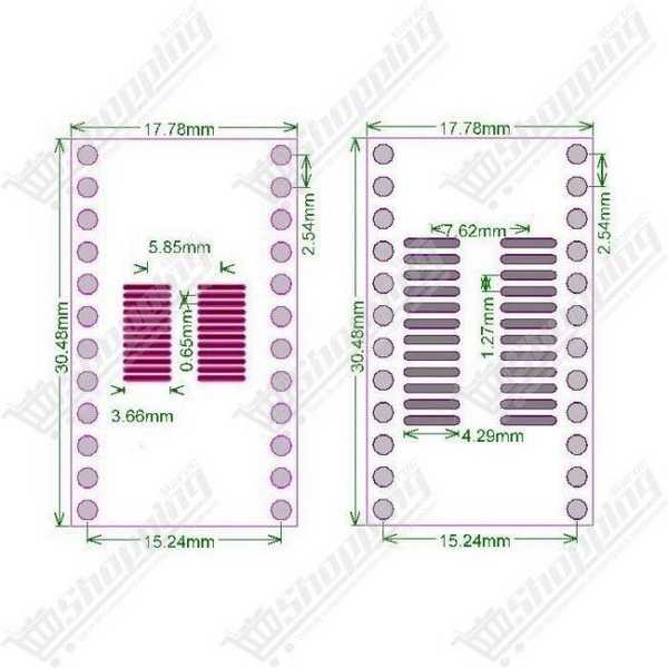 Adaptateur SOP24 SSOP24 vers DIP-24 (1.27mm / 0.65mm)