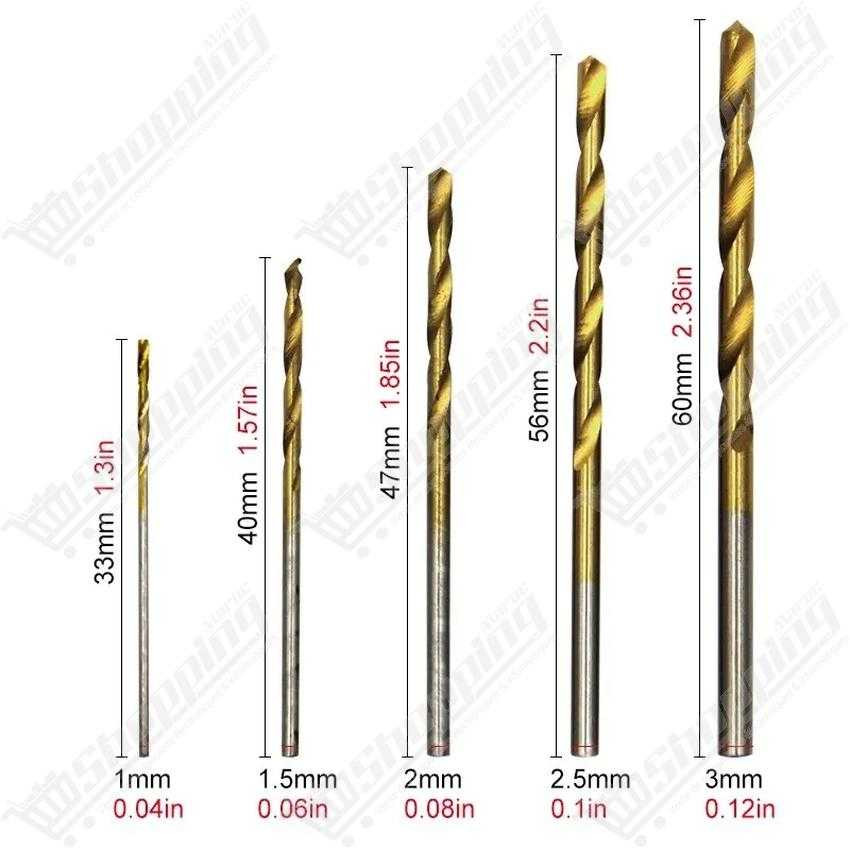 Jeu de 5 forets hélicoïdaux HSS 1 à 3 mm