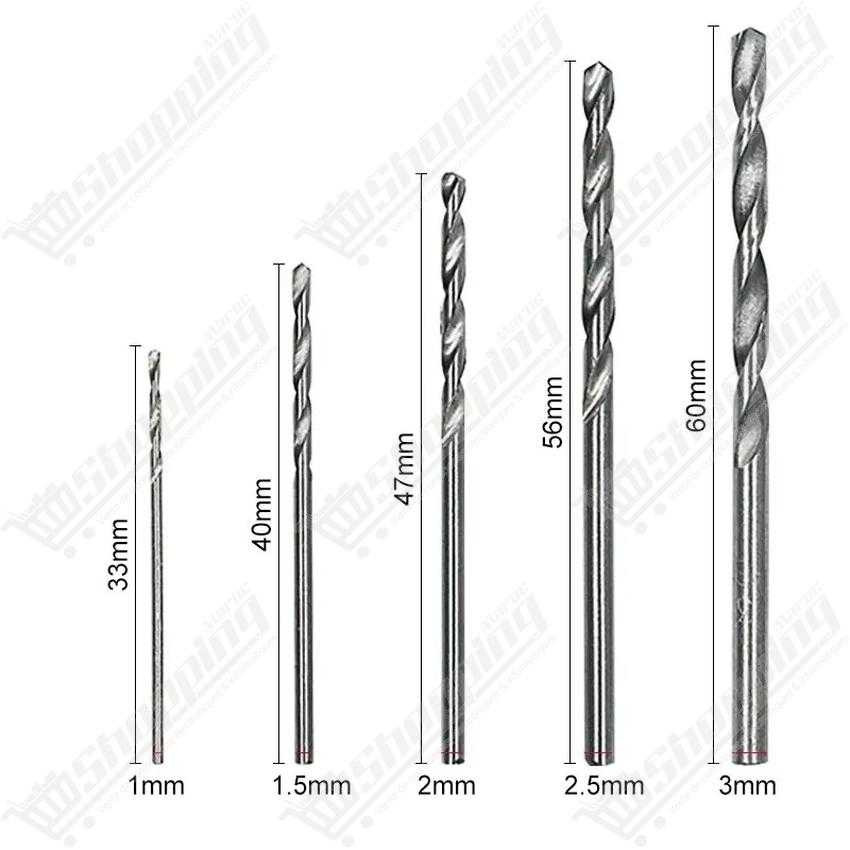 Jeu de 5 forets hélicoïdaux HSS 1 à 3 mm