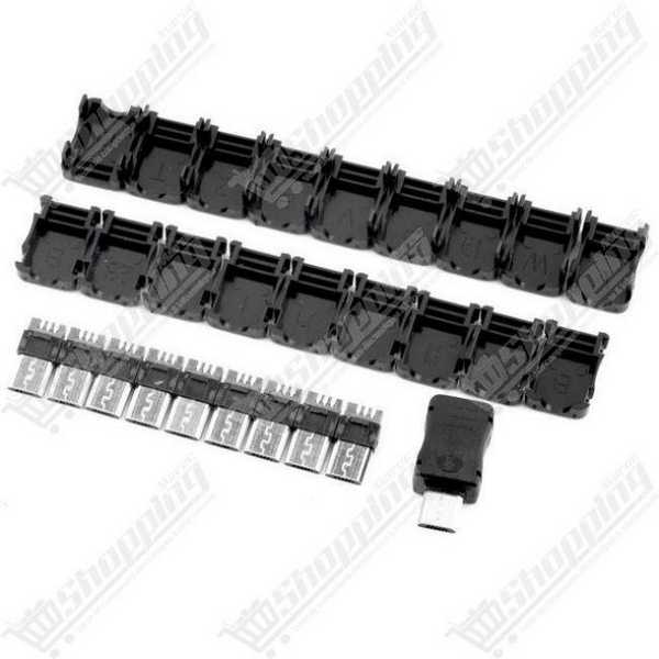 Connecteur Micro USB Mâle 5 Broches Type T avec Capot en Plastique à Souder
