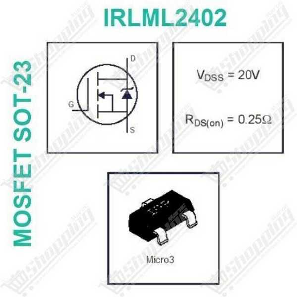 Transistor MOSFET IRLML2402 Canal N 20V 1.2A SOT-23