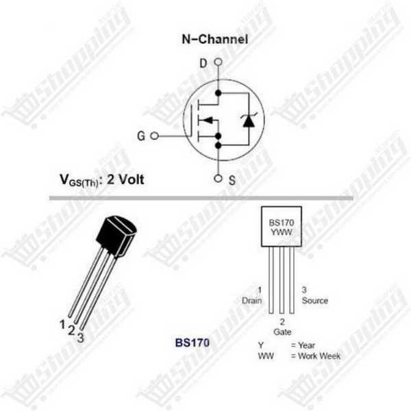 Transistor MOSFET BS170 Canal N 60V 500mA TO-92